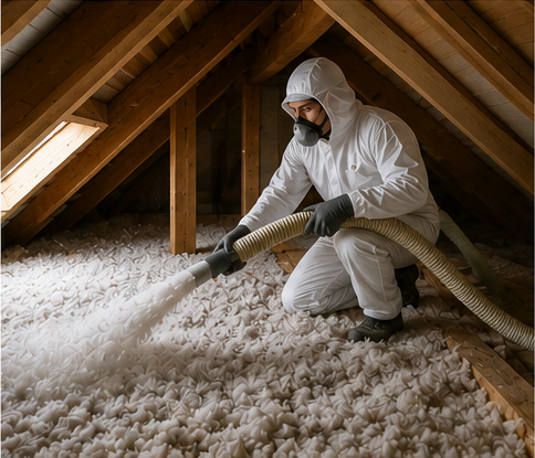 Soufflage de ouate de cellulose dans des combles perdus