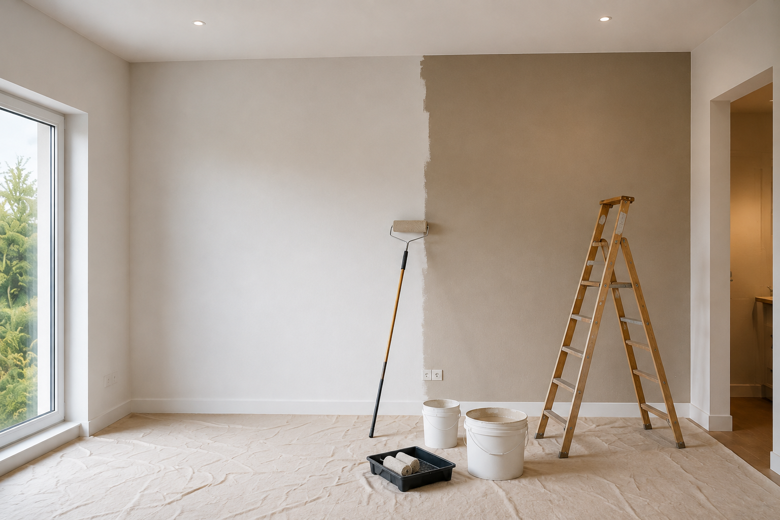 Application de peinture intérieure sur les murs