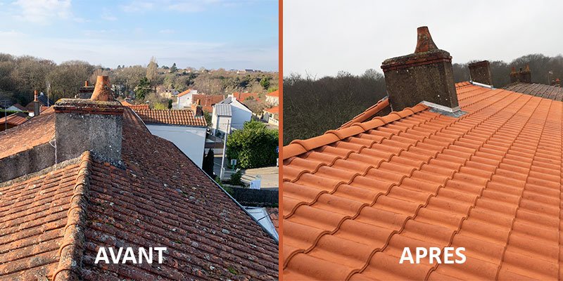 Travaux de couverture en tuiles réalisés sur une toiture